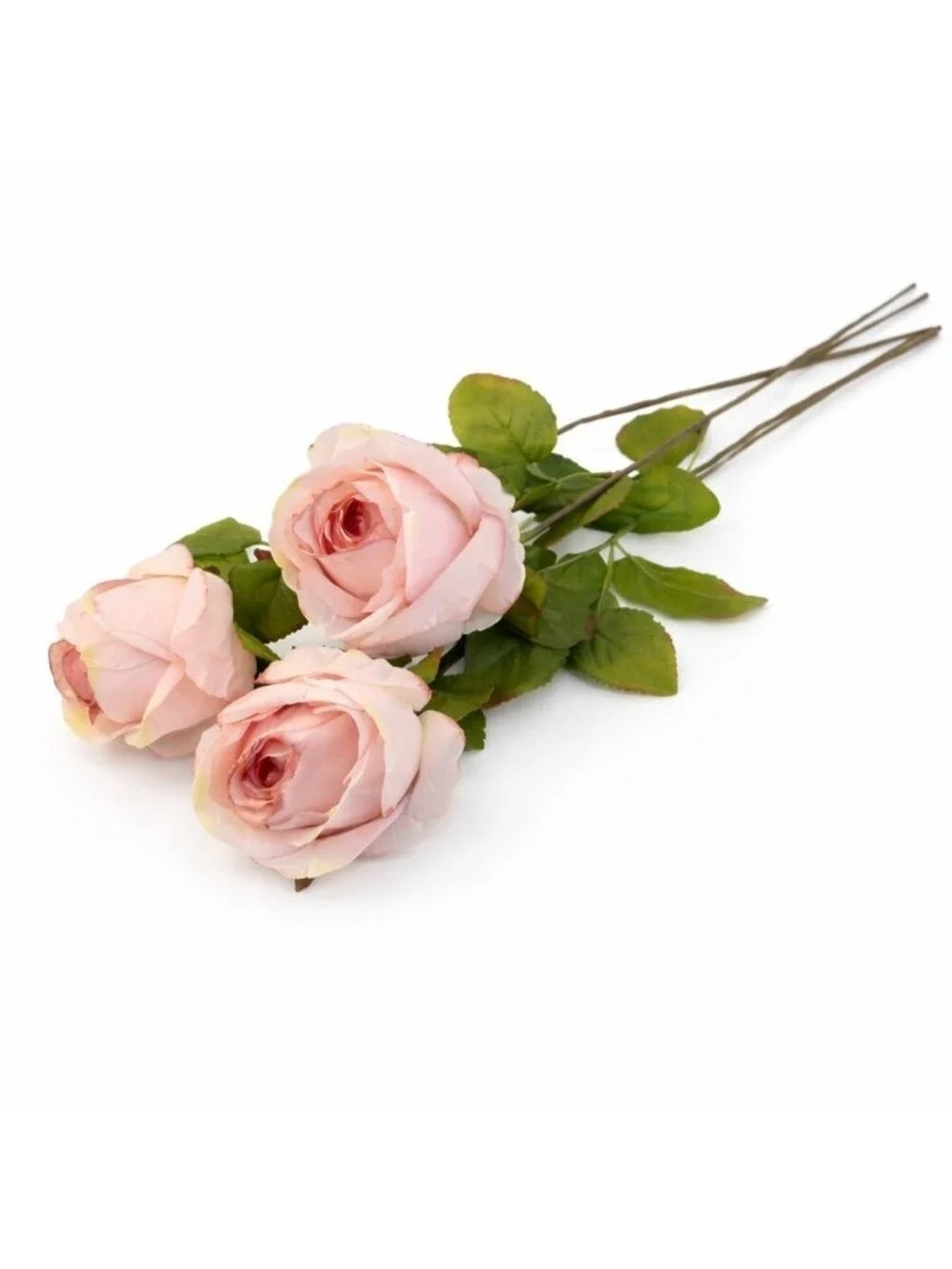 Blush Pink Artificial Roses Set Of 3 Fake Flower Stems Silk Roses Long Stem Wedd